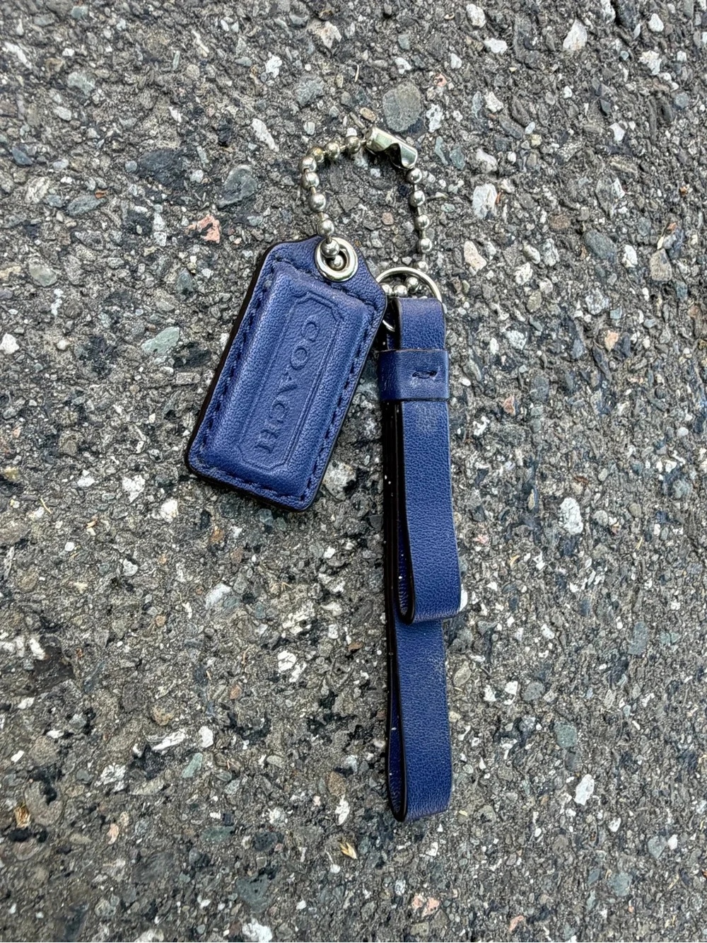Vintage Coach Deep Blue Leather Keychain & Tag Strap Silver y2k Bow